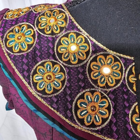 NWT Pothy's Purple Orange Floral Embroidered Ethnic Boho Babydoll Blouse Size XL - Picture 4 of 14